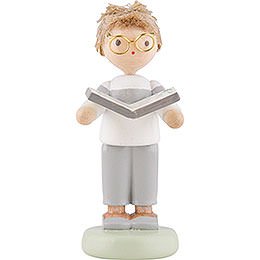 Flax Haired Children Junge with Herbage Book - 5 cm / 2 inch