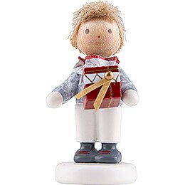 Flax Haired Children Little Boy with Present Box  -  Edition Flade & Friends  -  4,5cm / 1.8 inch