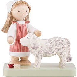 Flax Haired Children Little Girl with Big Dog - 5 cm / 2 inch