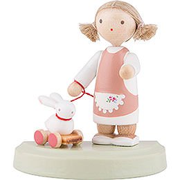 Flax Haired Children Little Girl with Bunny - 5 cm / 2 inch