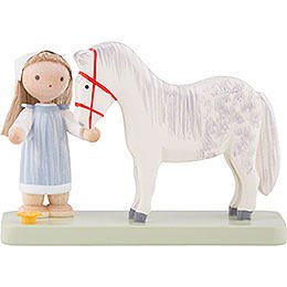 Flax Haired Children Little Girl with Horse - 5 cm / 2 inch