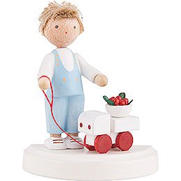 Flax Haired Children Small Boy with Toy Car and Cherries  -  5cm / 2 inch