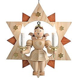 Floating Angel Natural in Star with Electrical Lighting - 28 cm / 11 inch