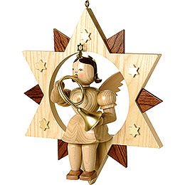 Floating Angel Natural with French Horn in Star - 28 cm / 11 inch