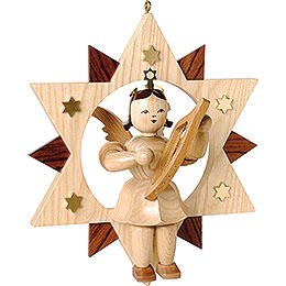Floating Angel Natural with Lyre in Star - 28 cm / 11 inch