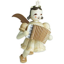Floating Angel with Accordion  -  Natural  -  6,6cm / 2.6 inch
