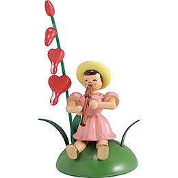 Flower Child with Bleeding Heart and Flute Sitting - 12 cm / 4.7 inch