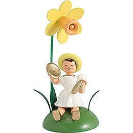 Flower Child with Daffodil and Cymbal Sitting - 12 cm / 4.7 inch