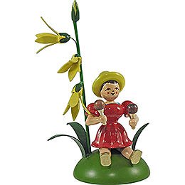 Flower Child with Forsythia and Maracas Sitting - 12 cm / 4.7 inch