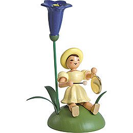 Flower Child with Gentian and Gong Sitting - 12 cm / 4.7 inch