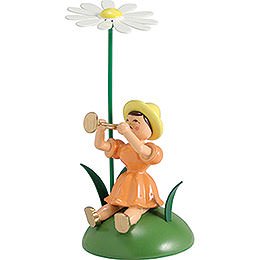 Flower Child with Marguerite and Trumpet Sitting - 12 cm / 4.7 inch