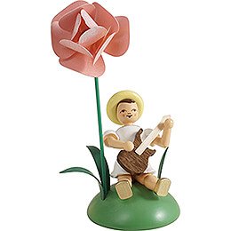 Flower Child with Peony and Electric Guitar, Sitting - Colored - 11 cm / 4.3 inch