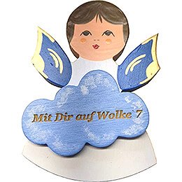 Fridge Magnet  -  Angel with Cloud  -  Blue Wings  -  "Mit Dir auf Wolke 7"  -  7,5cm / 3 inch
