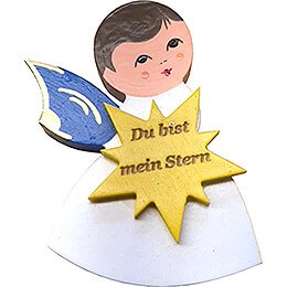 Fridge Magnet  -  Angel with Star  -  Blue Wings  -  "Du bist mein Stern"  -  7,5cm / 3 inch
