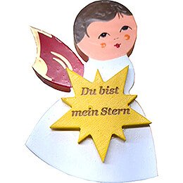 Fridge Magnet  -  Angel with Star  -  Red Wings  -  "Du bist mein Stern"  -  7,5cm / 3 inch