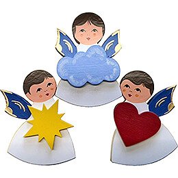 Fridge Magnets - 3 pcs. - Angels with Heart, Star, Cloud - Blue Wings - 7,5 cm / 3 inch