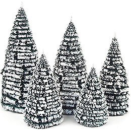 Frosted Trees - Green-White - 5 pieces - 8 cm / 3.1 inch to 16 cm / 6.3 inch