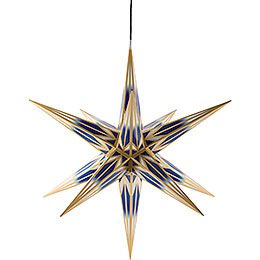 Hasslau Christmas Star - Blue/White with Golden Pattern and Lighting - 75 cm / 30 inch -  Inside/Outside Use
