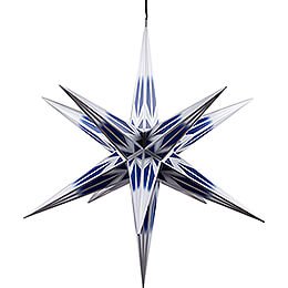 Hasslau Christmas Star - Blue/White with Silver Pattern and Lighting - 75 cm / 30 inch -  Inside/Outside Use