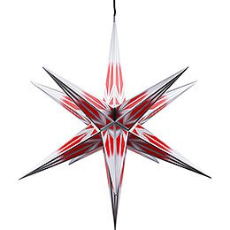 Hasslau Christmas Star - Red/White with Silver Pattern and Lighting - 75 cm / 30 inch -  Inside/Outside Use
