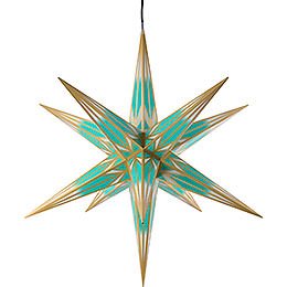 Hasslau Christmas Star  -  Turquoise/White with Golden Pattern and Lighting  -  75cm / 30 inch  -   Inside/Outside Use