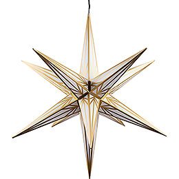 Hasslau Christmas Star  -  White with Golden Pattern and Lighting  -  75cm / 30 inch  -   Inside/Outside Use