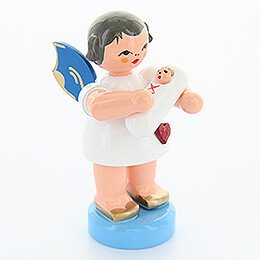 Heart Angel with Baby Girl  -  Blue Wings  -  Standing  -  6cm / 2.4 inch
