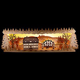 Illuminated Stand - Seiffen School with Candle Arch - 57x17 cm / 22.5x6.7 inch