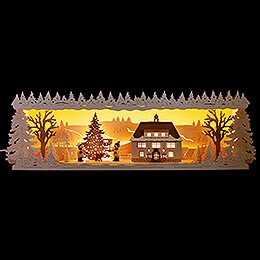 Illuminated Stand - Seiffen Townhall with Snow - 57x17 cm / 22.5x6.7 inch