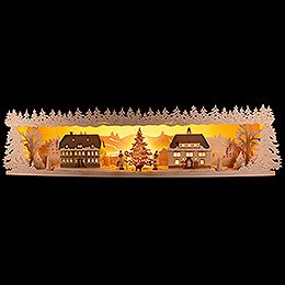 Illuminated Stand  -  Seiffen Village with Snow  -  75x20cm / 29.5x7.9 inch