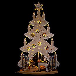 Light Triangle  -  Fir Tree  -  Fireplace Room with Silver Christmas Balls and White Frost  -  42x70cm / 16.5x27.6 inch