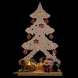 Light Triangle - Fir Tree - Santa with Red Stars - 31x51 cm / 12.2x20.1 inch