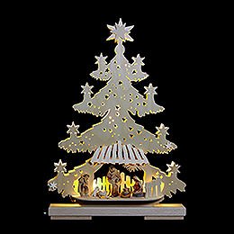 Light Triangle - Fir Tree with Nativity Scene - 32x44x7 cm / 13x17x8 inch