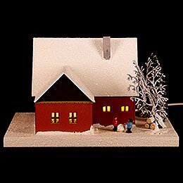 Lighted House Ore Mountain House with Children, small - 18,5 cm / 7.3 inch