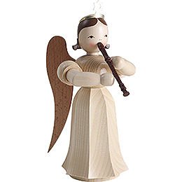 Long Pleated Skirt Angel with Recorder, Natural - 22 cm / 8.7 inch