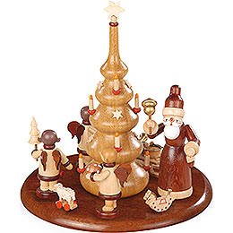 Motivplattform fr elektr. Spieldose - Weihnachtsmann und Geschenkeengel natur - 15 cm