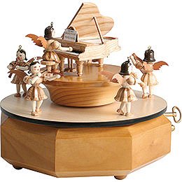 Music Box Oval with Two Angels, Natural - 15x12x12 cm / 4.7 inch