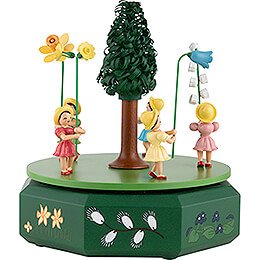 Music Box with Five Flower Children  -  21x20cm / 8.3x7.9 inch