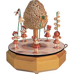 Music Box with Five Flower Children, Natural - 21x20 cm / 8.3x7.9 inch