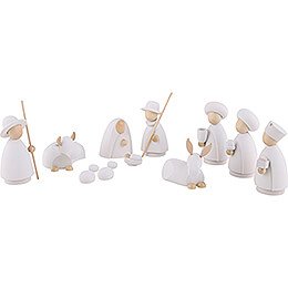 Nativity Set of 11 Pieces White/Natural - Large - 10,0 cm / 4.0 inch