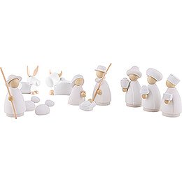 Nativity Set of 11 Pieces White/Natural - Small - 7 cm / 2.8 inch