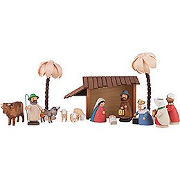 Nativity Set of 15 Pieces Colored  -  11cm / 4.3 inch