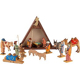 Nativity Set of 16 Pieces, Colored  -  14,5cm / 5.7 inch