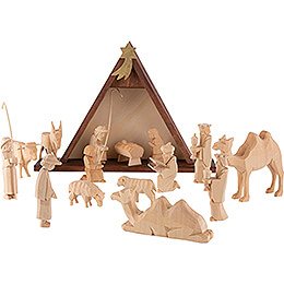 Nativity Set of 16 Pieces, Untreated - 14,5 cm / 5.7 inch