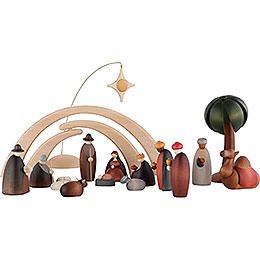Nativity Set of 17 Pieces Including Stable and Star