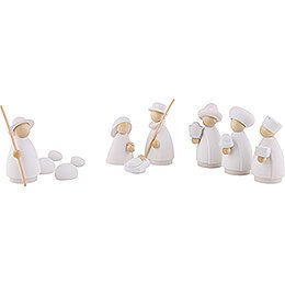 Nativity Set of 9 Pieces White/Natural - Small - 7 cm / 2.8 inch