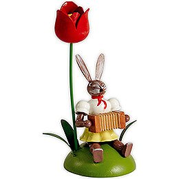 Osterhase mit Tulpe und Harmonika, farbig - 10 cm