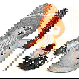 Ruchermnnchen Schneemann mit Schlitten und Kind orange - 15 cm