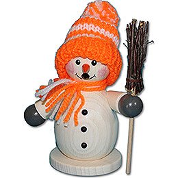 Räuchermännchen Schneemann mit Besen orange - 15 cm