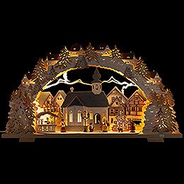 Schwibbogen Adventszeit mit beleuchteter Kirche, natur - 70x41 cm